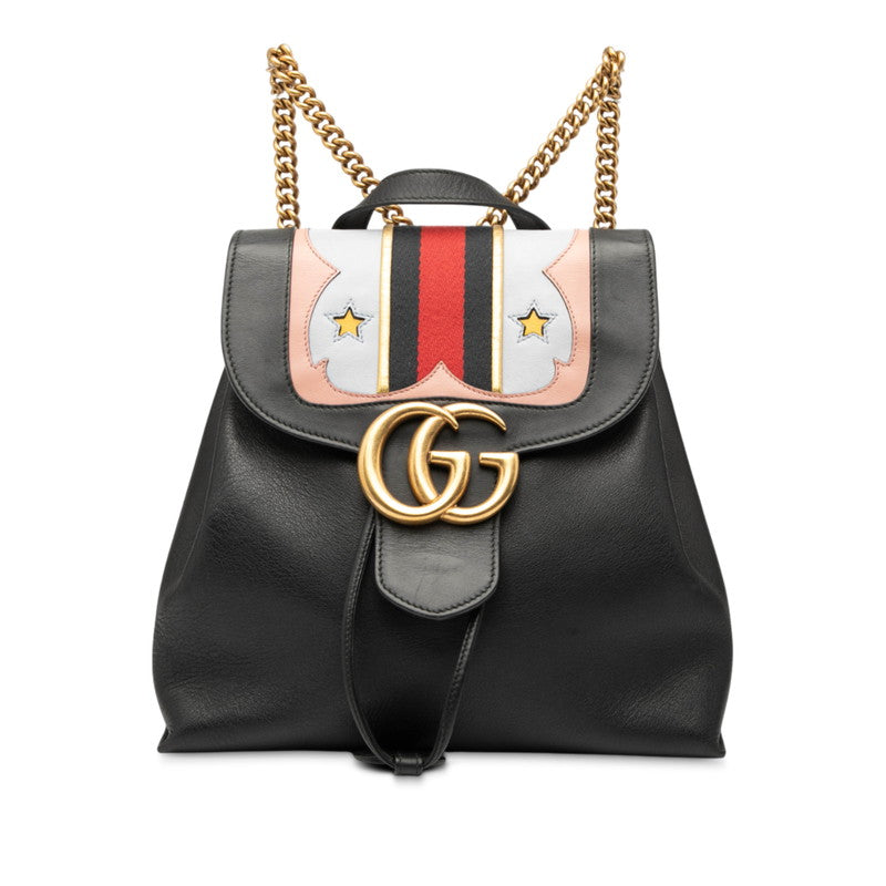 グッチ GGマーモント シェリーライン チェーン リュック バックパック 432265 527066 ブラック レザー レディース GUCCI 【中古】