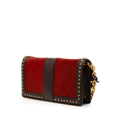 エム シー エム スタッズ ショルダーバッグ レッド ブラウン ハラコ レザー レディース MCM 【中古】