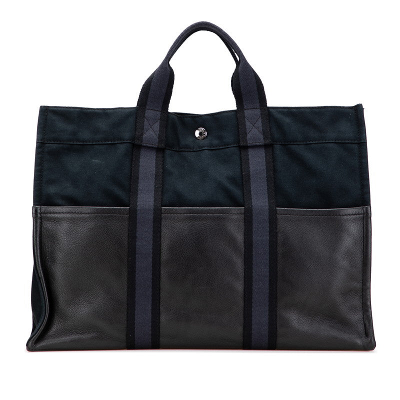 エルメス フールトゥトートMM トートバッグ ブラック キャンバス レザー レディース HERMES 【中古】