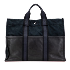 エルメス フールトゥトートMM トートバッグ ブラック キャンバス レザー レディース HERMES 【中古】