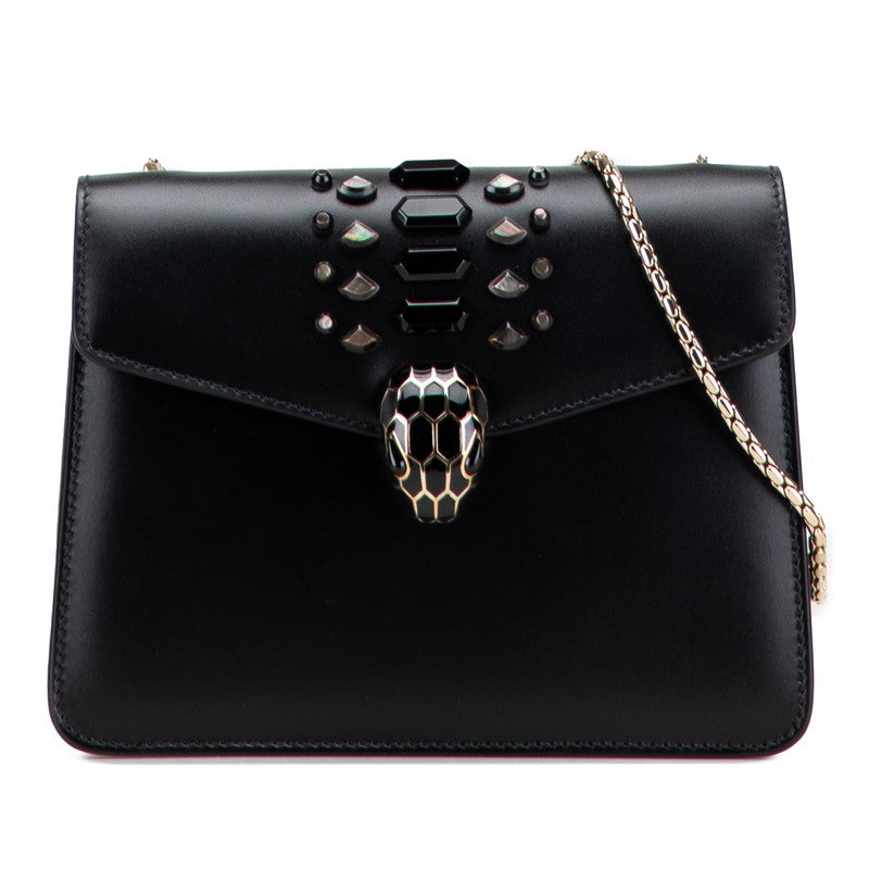 ブルガリ セルペンティ フォーエバー ビジュー チェーン ショルダーバッグ ブラック レザー レディース BVLGARI 【中古】