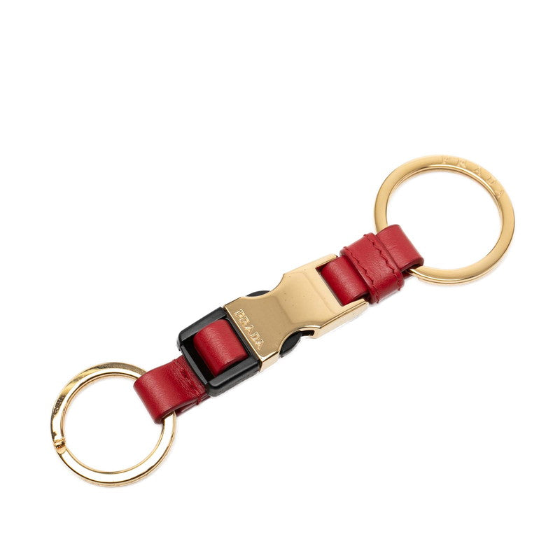 プラダ キーホルダー バッグチャーム 1PP110 ゴールド レッド メッキ レザー レディース PRADA 【中古】