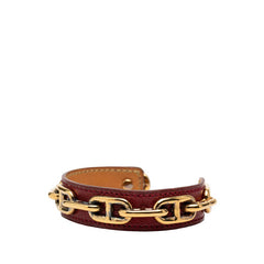 エルメス シェーヌダンクル バングル バングル ゴールド レッド メッキ レザー レディース HERMES 【中古】