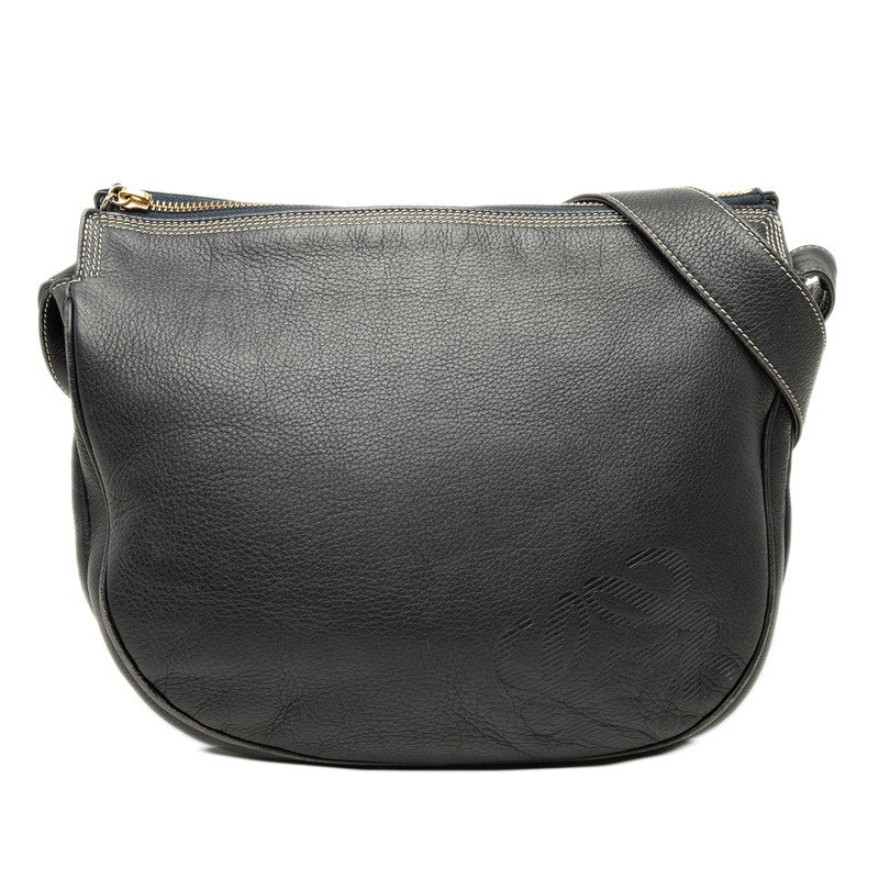 ロエベ アナグラム 斜め掛け ショルダーバッグ ネイビー レザー レディース LOEWE 中古