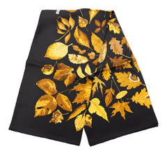 エルメス カレ90 Tourbillon 落ち葉 渦巻き スカーフ 大判 ブラック ゴールド シルク レディース HERMES 【中古】