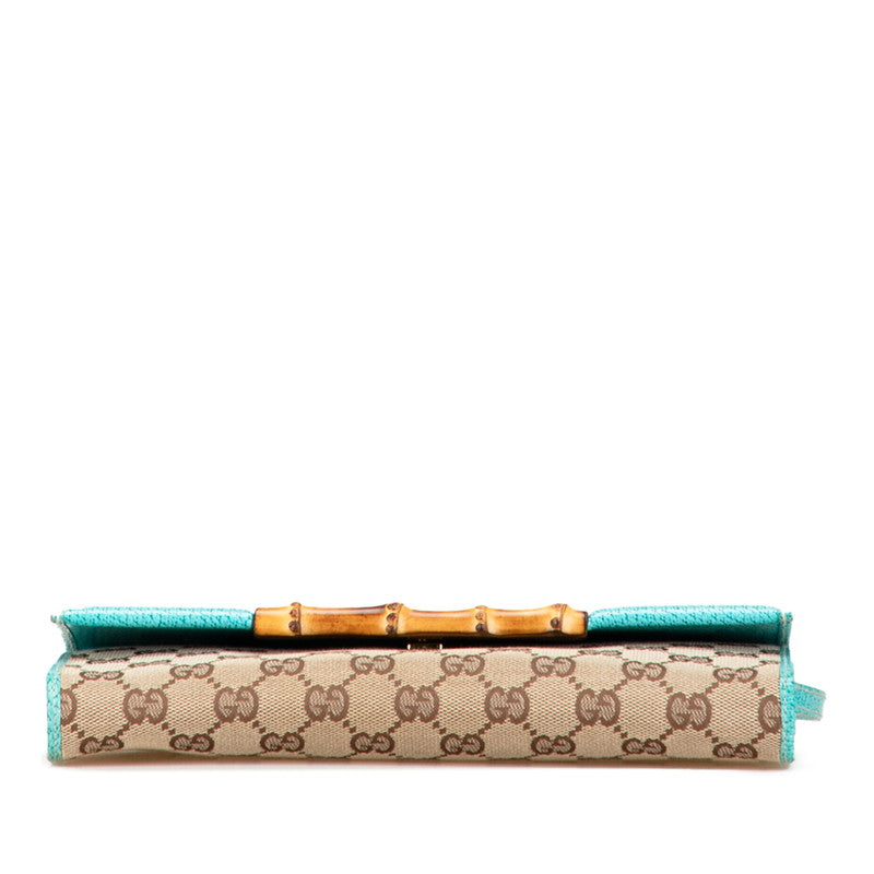 グッチ GGキャンバス バンブー ショルダーバッグ 117594 ブラウン ブルー キャンバス レザー レディース GUCCI 【中古】