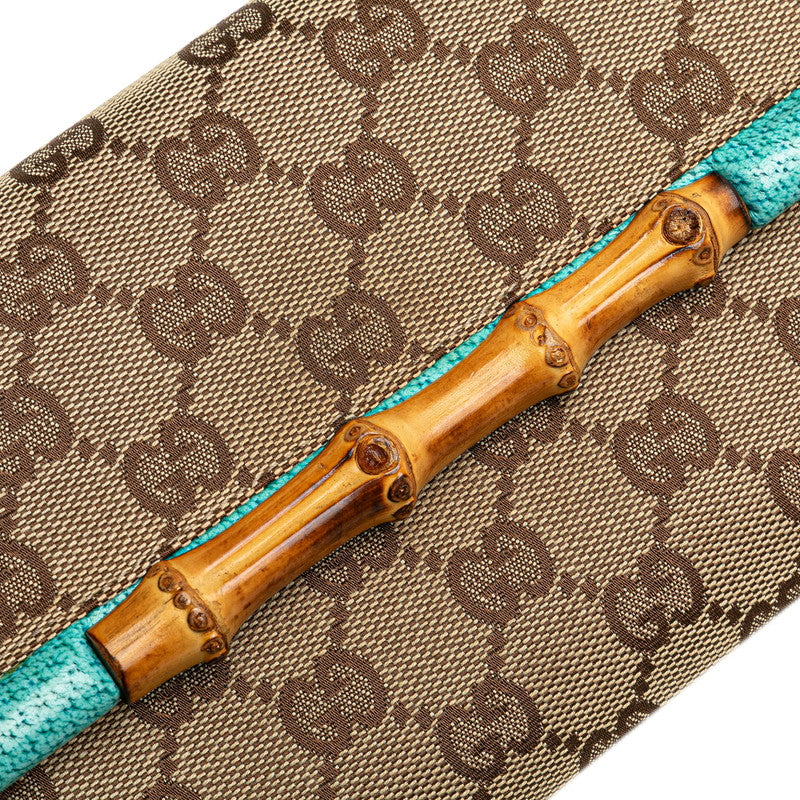 グッチ GGキャンバス バンブー ショルダーバッグ 117594 ブラウン ブルー キャンバス レザー レディース GUCCI 【中古】