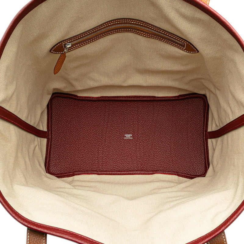 エルメス ピュール サングル トートバッグ ベージュ レッド ブラウン トリヨンクレマンス トワルミリタリー レディース HERMES 【中古】