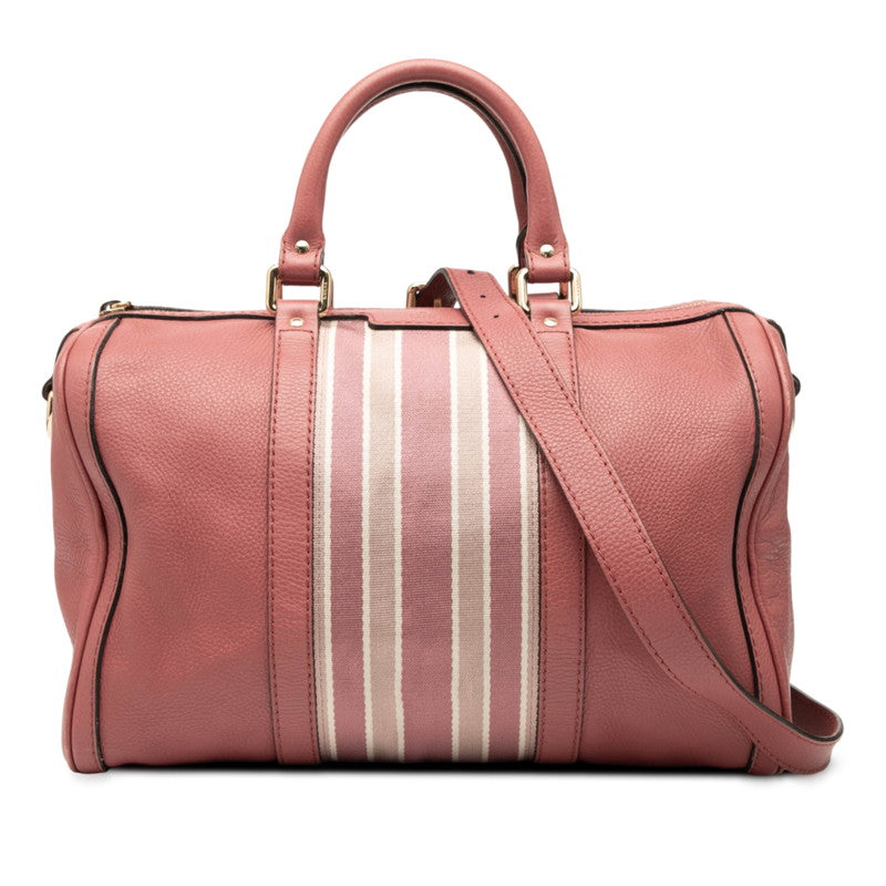グッチ シェリーライン ミニボストンバッグ ショルダーバッグ 2WAY 247205 ピンク キャンバス レザー レディース GUCCI 【中古】