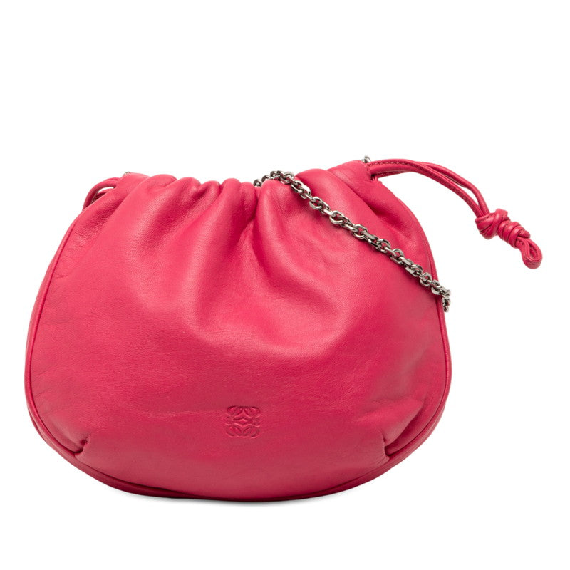 ロエベ アナグラム 巾着 チェーン ショルダーバッグ ピンク レザー レディース LOEWE 【中古】