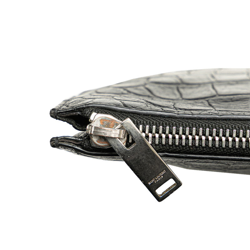 サンローラン クロコ型押し クラッチバッグ セカンドバッグ 39729 ブラック レザー メンズ SAINT LAURENT 【中古】
