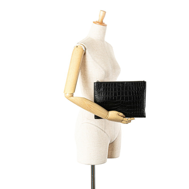 サンローラン クロコ型押し クラッチバッグ セカンドバッグ 39729 ブラック レザー メンズ SAINT LAURENT 【中古】