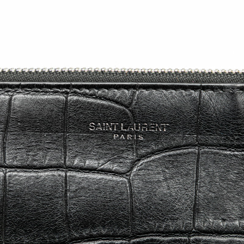 サンローラン クロコ型押し クラッチバッグ セカンドバッグ 39729 ブラック レザー メンズ SAINT LAURENT 【中古】