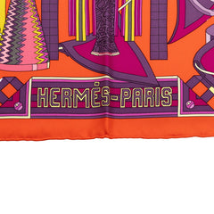 エルメス カレ90 LES TROPHEES スカーフ オレンジ マルチカラー シルク レディース HERMES 【中古】