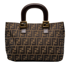 フェンディ ズッカ ハンドバッグ 26329 ブラウン キャンバス レザー レディース FENDI 中古