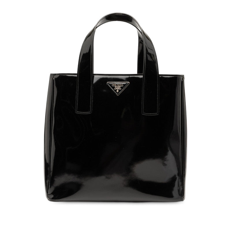 プラダ 三角ロゴプレート ハンドバッグ トートバッグ ブラック パテントレザー レディース PRADA 【中古】