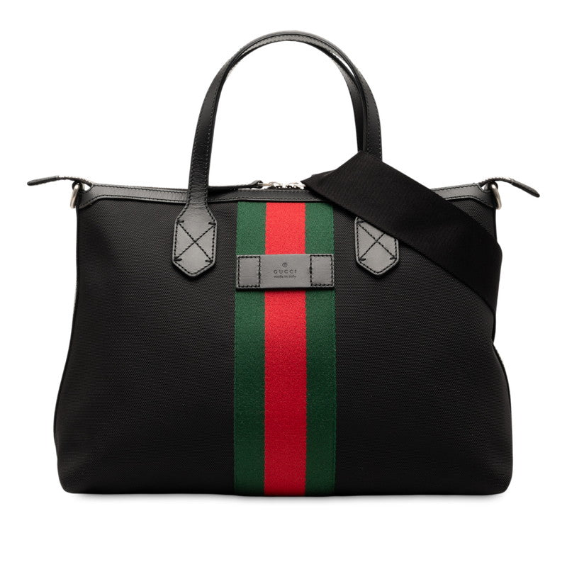 グッチ シェリーライン トートバッグ ショルダーバッグ 2WAY 630923 ブラック ナイロン レザー レディース GUCCI 【中古】