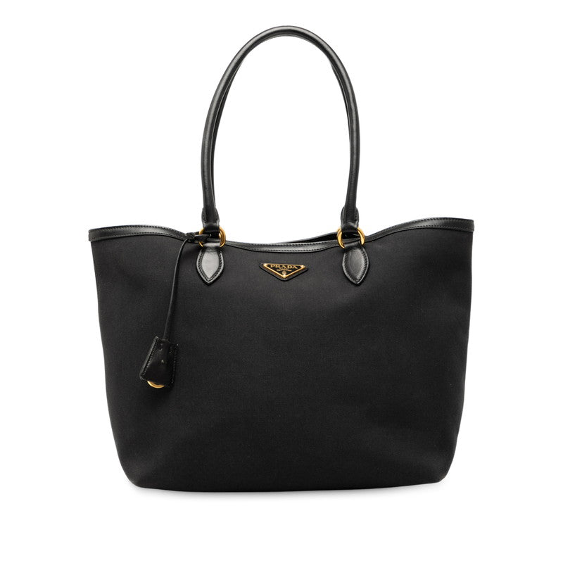 プラダ 三角ロゴプレート トートバッグ ショルダーバッグ 1BG158 ブラック キャンバス レザー レディース PRADA 【中古】