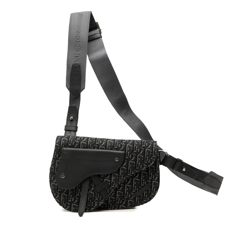ディオール オブリーク トロッター サドル 斜め掛け ショルダーバッグ ブラック キャンバス レザー レディース Dior 中古