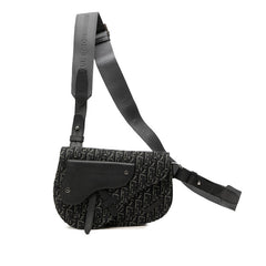 ディオール オブリーク トロッター サドル 斜め掛け ショルダーバッグ ブラック キャンバス レザー レディース Dior 中古