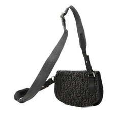 ディオール オブリーク トロッター サドル 斜め掛け ショルダーバッグ ブラック キャンバス レザー レディース Dior 中古