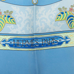 エルメス カレ90 NIKKO 日光東照宮 スカーフ 大判 ブルー系 シルク レディース HERMES 【中古】
