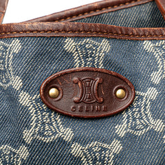 セリーヌ マカダム トートバッグ ショルダーバッグ インディゴブルー デニム レザー レディース CELINE 【中古】