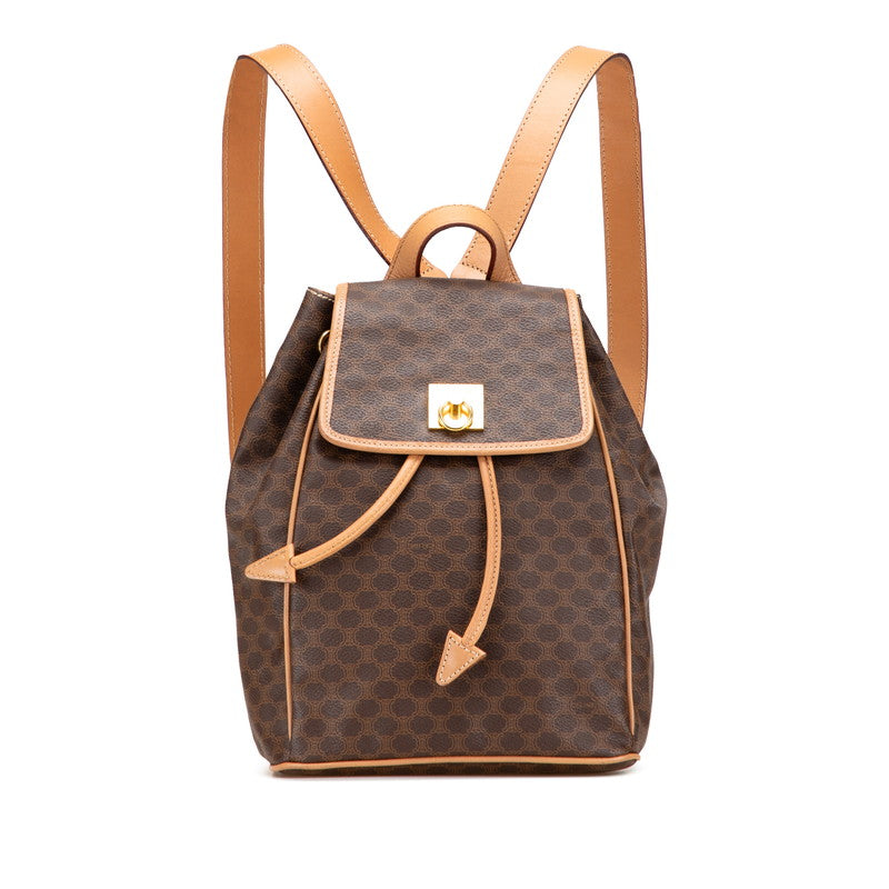 セリーヌ マカダム リュック バックパック ブラウン ベージュ PVC レザー レディース CELINE 【中古】