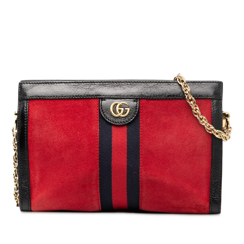 グッチ オフィディア シェリーライン チェーン ショルダーバッグ 503877 レッド ブラック スウェード レザー レディース GUCCI 【中古】
