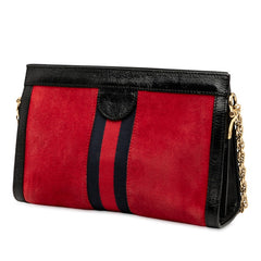 グッチ オフィディア シェリーライン チェーン ショルダーバッグ 503877 レッド ブラック スウェード レザー レディース GUCCI 【中古】