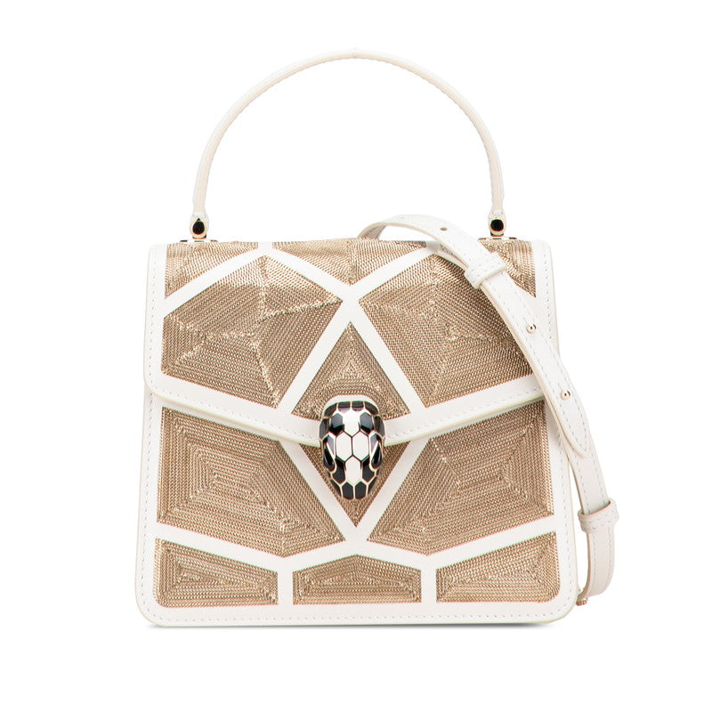 ブルガリ セルペンティ フォーエバー トップハンドル ショルダーバッグ ハンドバッグ 2WAY ホワイト ゴールド レザー レディース BVLGARI 【中古】