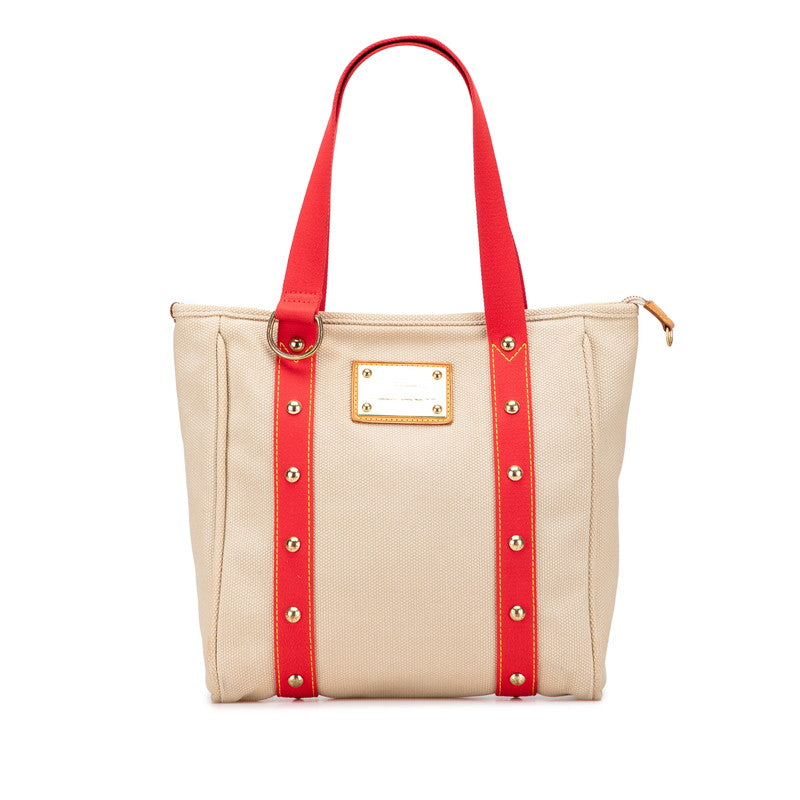 ルイ ヴィトン アンティグア カバMM トートバッグ ショルダーバッグ M40035 レッド ベージュ キャンバス レザー レディース LOUIS VUITTON 【中古】