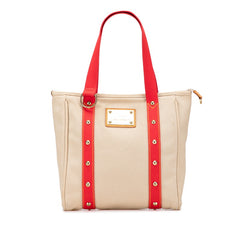 ルイ ヴィトン アンティグア カバMM トートバッグ ショルダーバッグ M40035 レッド ベージュ キャンバス レザー レディース LOUIS VUITTON 【中古】
