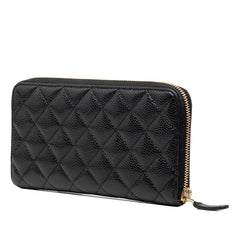 シャネル ココマーク マトラッセ ラウンドファスナー 長財布 ブラック キャビアスキン レディース CHANEL 【中古】