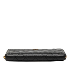 シャネル ココマーク マトラッセ ラウンドファスナー 長財布 ブラック キャビアスキン レディース CHANEL 【中古】