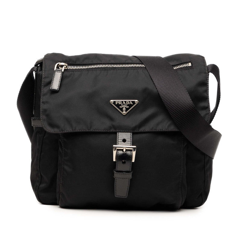 プラダ 三角ロゴプレート 斜め掛け ショルダーバッグ ブラック ナイロン レディース PRADA 【中古】