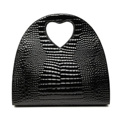 サンローラン クロコ型押し ハートハンドル ハンドバッグ ブラック エナメル レディース SAINT LAURENT 【中古】