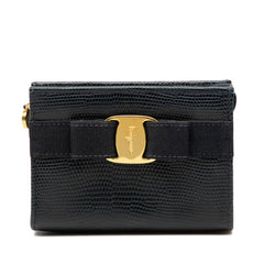 サルヴァトーレフェラガモ ヴァラリボン 型押し ポーチ コスメポーチ 223057 ネイビー レザー レディース Salvatore Ferragamo 【中古】