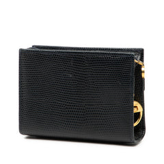 サルヴァトーレフェラガモ ヴァラリボン 型押し ポーチ コスメポーチ 223057 ネイビー レザー レディース Salvatore Ferragamo 【中古】