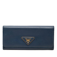 プラダ 三角ロゴプレート 二つ折り 長財布 1MH132 ネイビー サフィアーノレザー レディース PRADA 【中古】