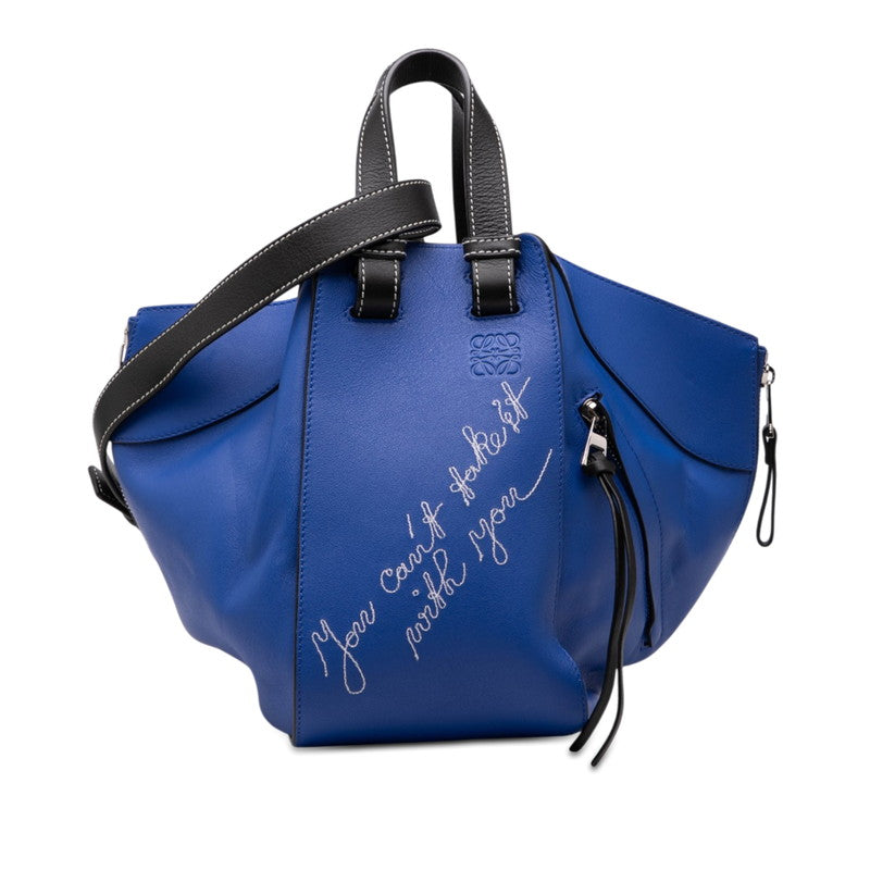 ロエベ アナグラム ハンモック スモール ハンドバッグ ショルダーバッグ 2WAY ブルー レザー レディース LOEWE 【中古】