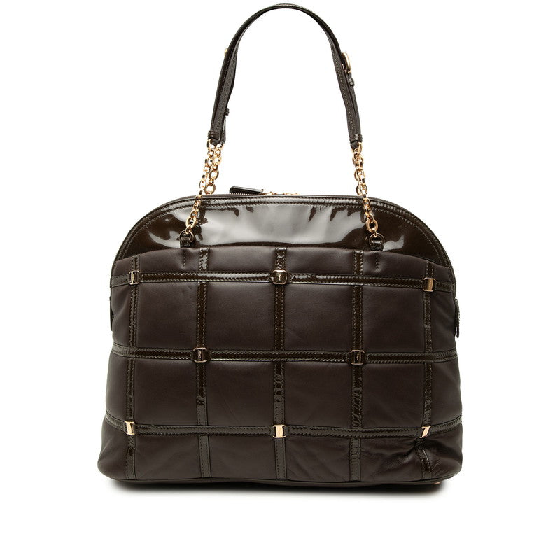 サルヴァトーレフェラガモ ヴァラ チェーン トートバッグ EX-21C881 ブラウン レザー エナメル レディース Salvatore Ferragamo 中古