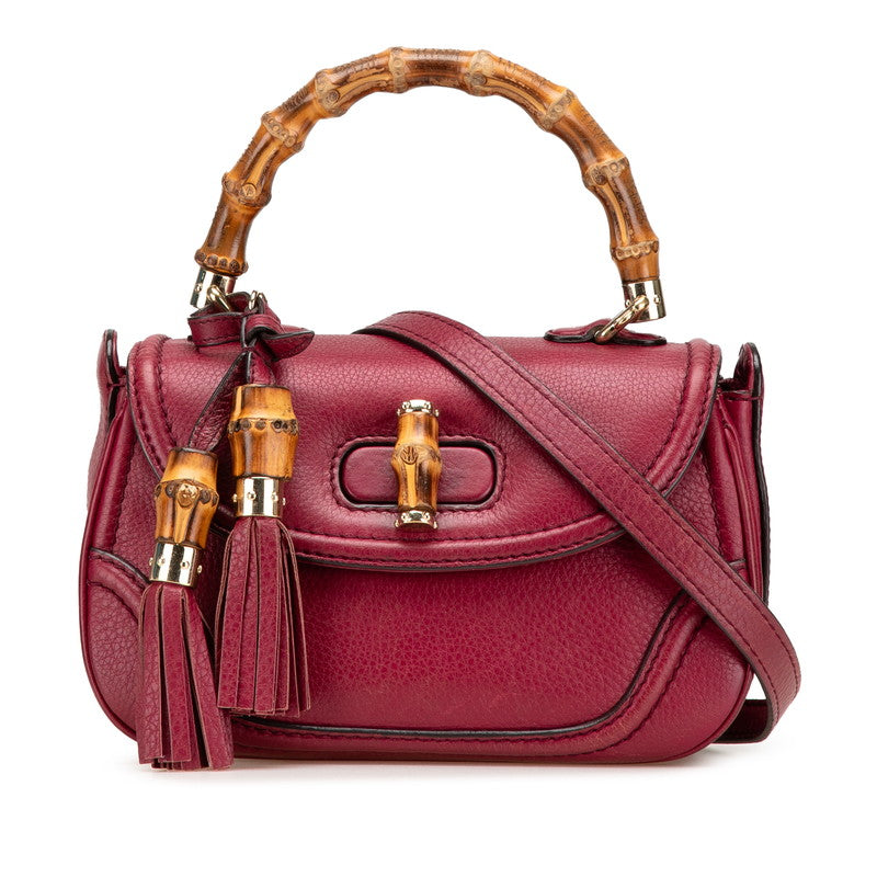 グッチ ニューバンブー ハンドバッグ ショルダーバッグ 2WAY 256805 ワインレッド ボルドー レザー レディース GUCCI 【中古】