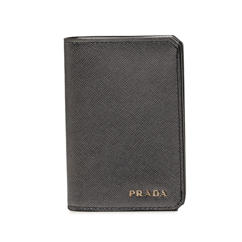 プラダ ロゴ カードケース 名刺入れ シルバー サフィアーノレザー レディース PRADA 中古