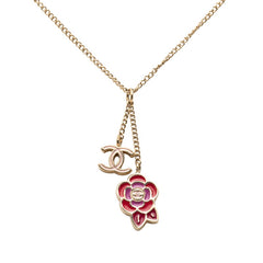 シャネル カメリア ココマーク フラワーモチーフ ネックレス ゴールド レッド ピンク メッキ レディース CHANEL 【中古】