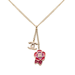 シャネル カメリア ココマーク フラワーモチーフ ネックレス ゴールド レッド ピンク メッキ レディース CHANEL 【中古】