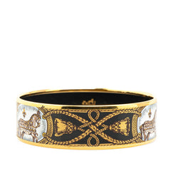 エルメス エマイユGM 馬 ホース バングル ゴールド ブラック メッキ レディース HERMES 【中古】