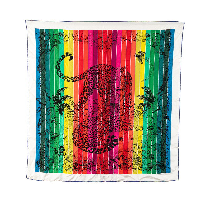 エルメス カレ90 JUNGLE LOVE RAINBOW ジャングル ラブ レインボー スカーフ ホワイト マルチカラー シルク レディース HERMES 【中古】