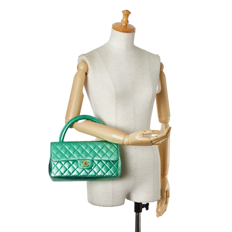 シャネル ココマーク マトラッセ 親子バッグ 親のみ ハンドバッグ グリーン ゴールド レザー レディース CHANEL 【中古】