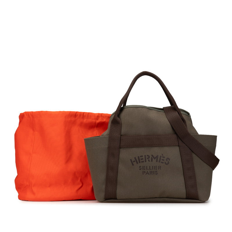 エルメス サックドパンサージュ グルーム トートバッグ ショルダーバッグ 2WAY カーキグリーン キャンバス レディース HERMES 【中古】